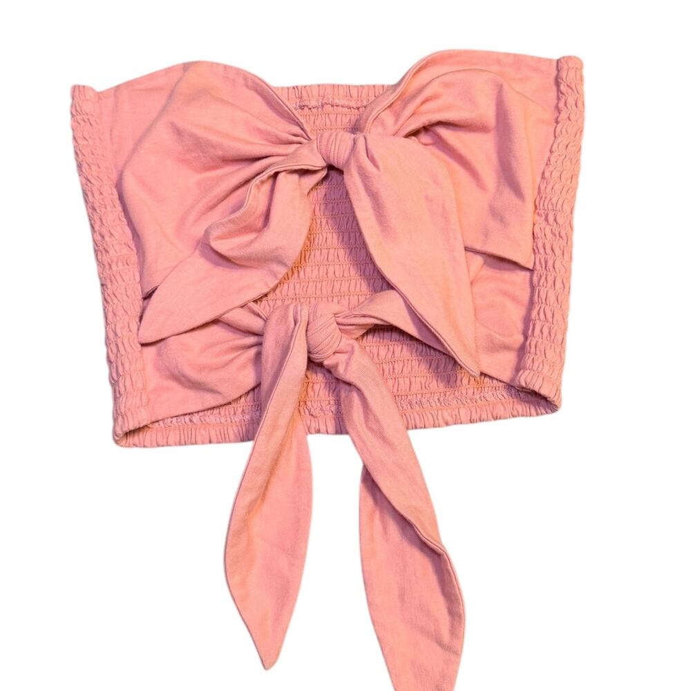 Aritzia Wilfred Pink Double Tie Front Crop Top Women's Size Large Smocked